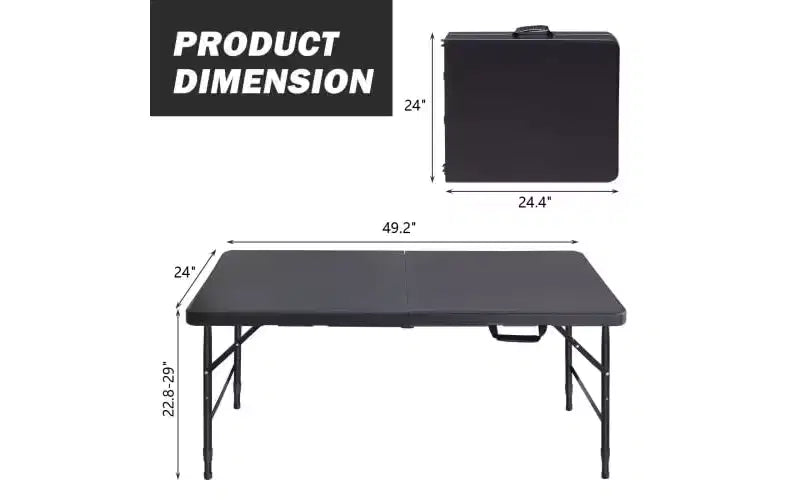 4ft Heavy Duty Folding Table with Adjustable Height, Portable Fold-in-Half Plastic and Steel Utility Table for Camping, Dining and Outdoor Use