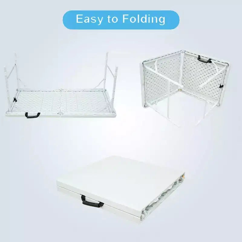 4ft Heavy Duty Folding Table with Adjustable Height, Portable Fold-in-Half Plastic and Steel Utility Table for Camping, Dining and Outdoor Use