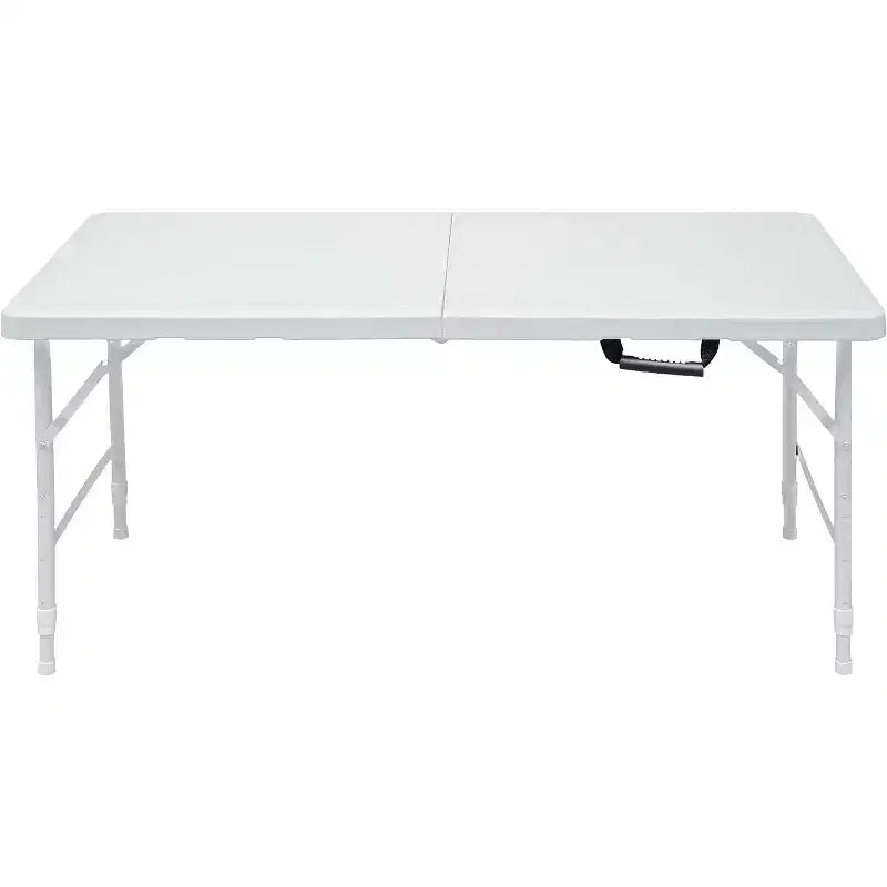 4ft Heavy Duty Folding Table with Adjustable Height, Portable Fold-in-Half Plastic and Steel Utility Table for Camping, Dining and Outdoor Use