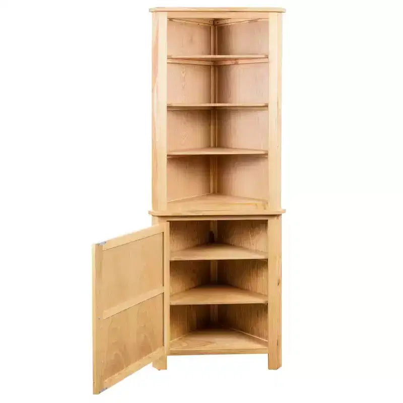 Corner Cabinet Brown Solid Oak Wood and MDF with Oak Veneer Medium