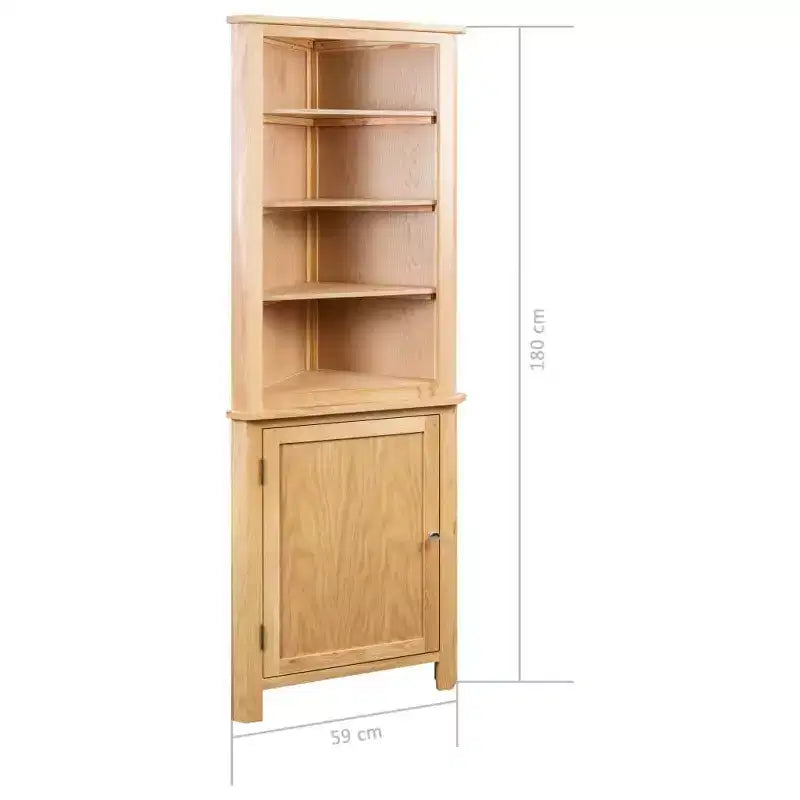 Corner Cabinet Brown Solid Oak Wood and MDF with Oak Veneer Medium