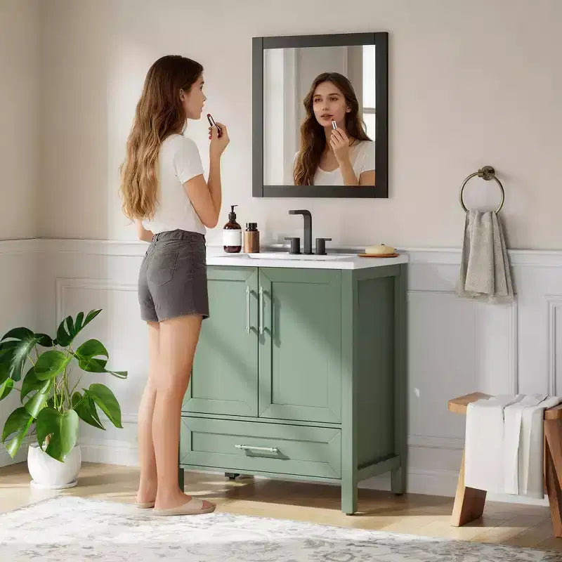 Modern Freestanding Bathroom Vanity Set with Single Ceramic Sink - Cabinet with Soft-Close Doors and Drawer