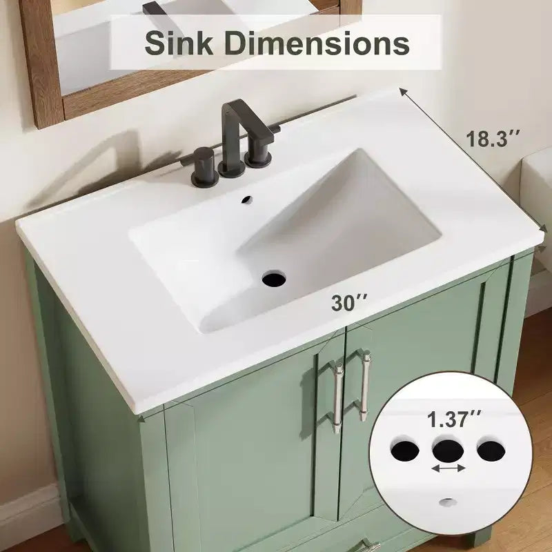 Modern Freestanding Bathroom Vanity Set with Single Ceramic Sink - Cabinet with Soft-Close Doors and Drawer