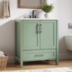 Modern Freestanding Bathroom Vanity Set with Single Ceramic Sink - Cabinet with Soft-Close Doors and Drawer