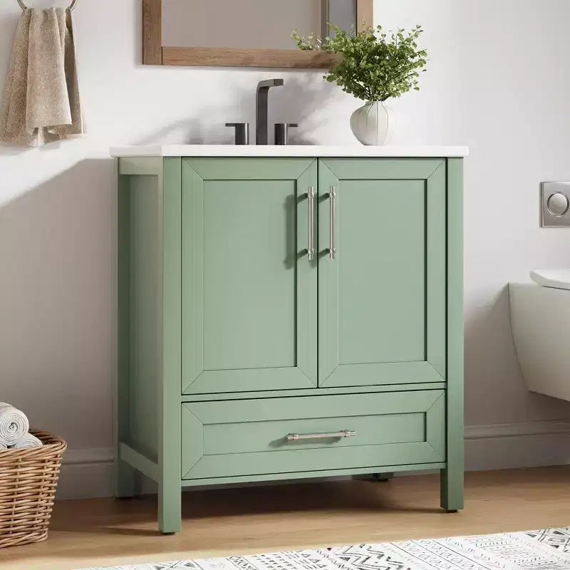 Modern Freestanding Bathroom Vanity Set with Single Ceramic Sink - Cabinet with Soft-Close Doors and Drawer