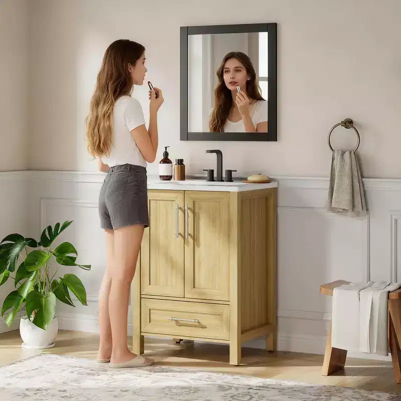Modern Freestanding Bathroom Vanity Set with Single Ceramic Sink - Cabinet with Soft-Close Doors and Drawer