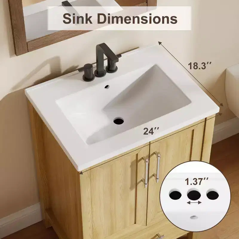 Modern Freestanding Bathroom Vanity Set with Single Ceramic Sink - Cabinet with Soft-Close Doors and Drawer