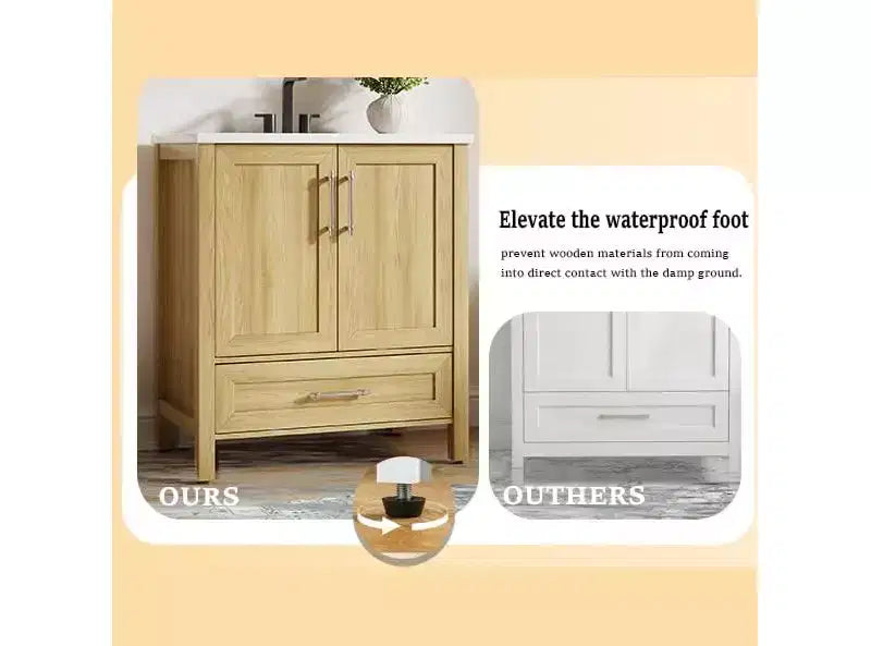 Modern Freestanding Bathroom Vanity Set with Single Ceramic Sink - Cabinet with Soft-Close Doors and Drawer