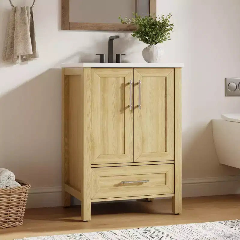 Modern Freestanding Bathroom Vanity Set with Single Ceramic Sink - Cabinet with Soft-Close Doors and Drawer