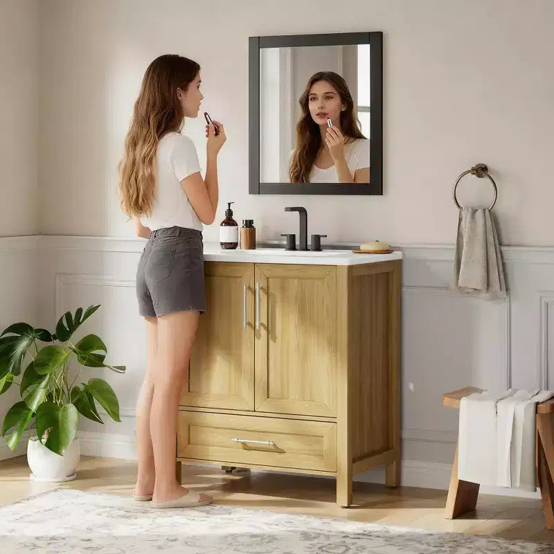 Modern Freestanding Bathroom Vanity Set with Single Ceramic Sink - Cabinet with Soft-Close Doors and Drawer