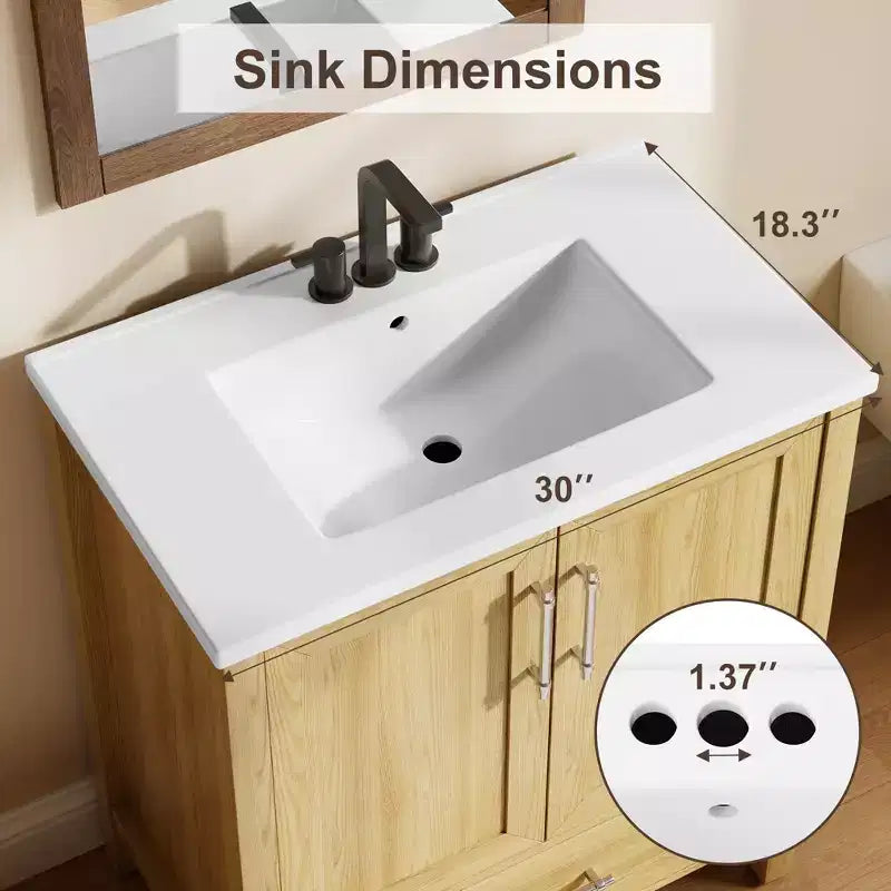 Modern Freestanding Bathroom Vanity Set with Single Ceramic Sink - Cabinet with Soft-Close Doors and Drawer