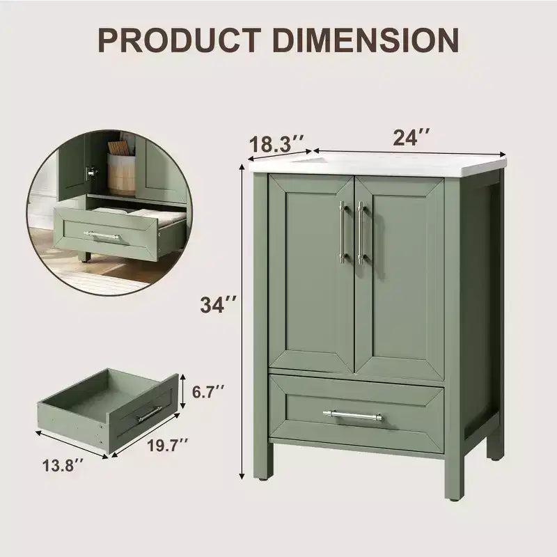 Modern Freestanding Bathroom Vanity Set with Single Ceramic Sink - Cabinet with Soft-Close Doors and Drawer