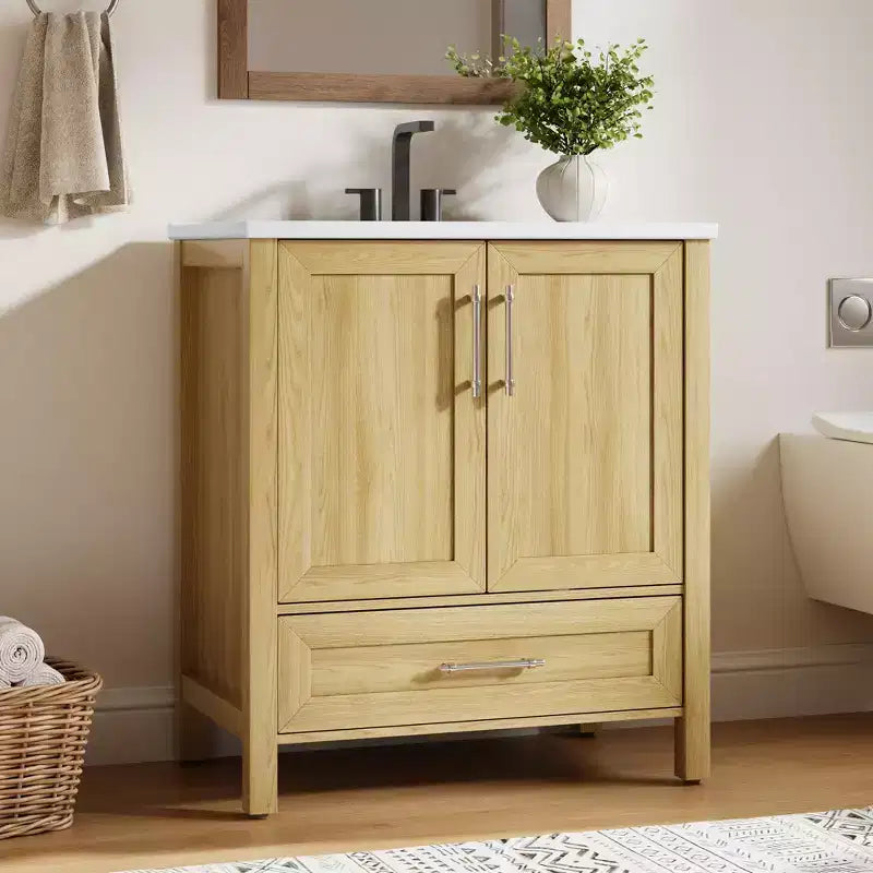 Modern Freestanding Bathroom Vanity Set with Single Ceramic Sink - Cabinet with Soft-Close Doors and Drawer
