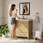 Modern Freestanding Bathroom Vanity Set with Single Ceramic Sink - Cabinet with Soft-Close Doors and Drawer