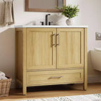 Modern Freestanding Bathroom Vanity Set with Single Ceramic Sink - Cabinet with Soft-Close Doors and Drawer