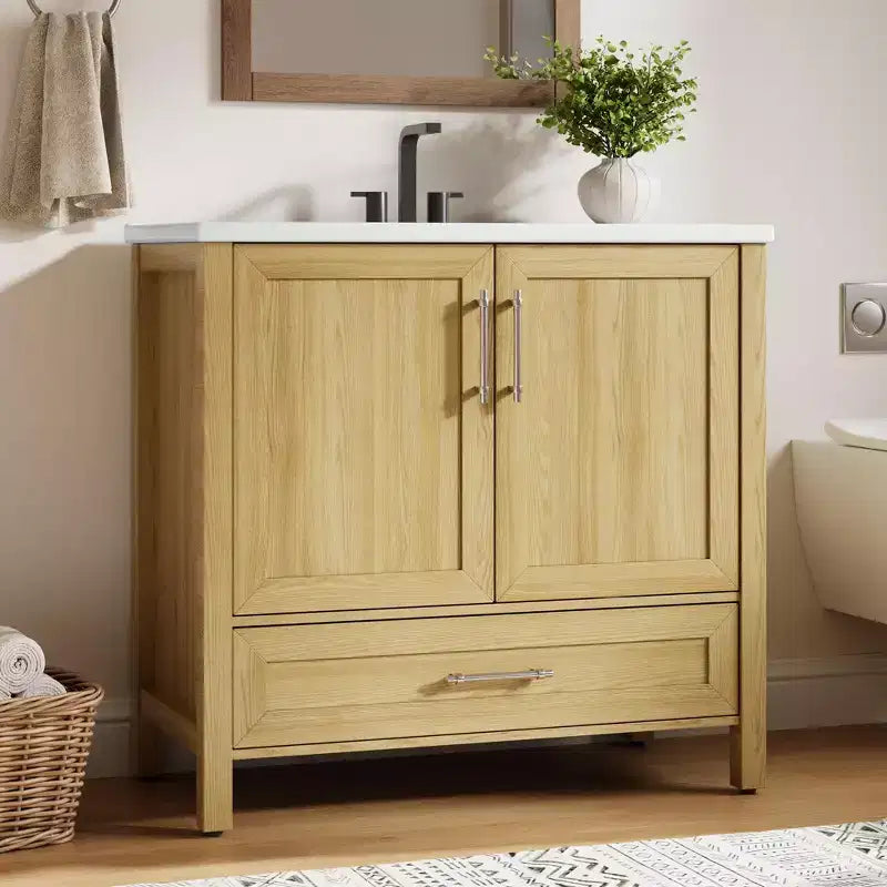 Modern Freestanding Bathroom Vanity Set with Single Ceramic Sink - Cabinet with Soft-Close Doors and Drawer