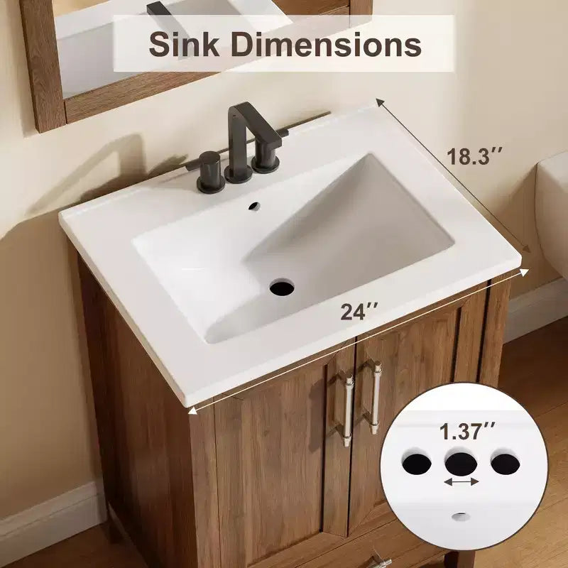 Modern Freestanding Bathroom Vanity Set with Single Ceramic Sink - Cabinet with Soft-Close Doors and Drawer