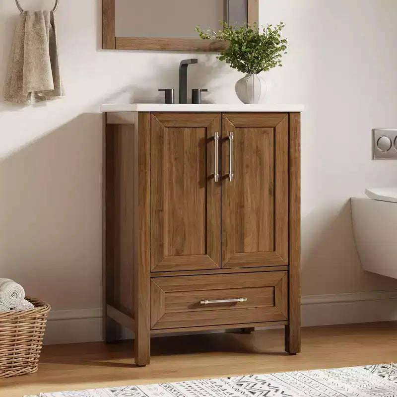 Modern Freestanding Bathroom Vanity Set with Single Ceramic Sink - Cabinet with Soft-Close Doors and Drawer