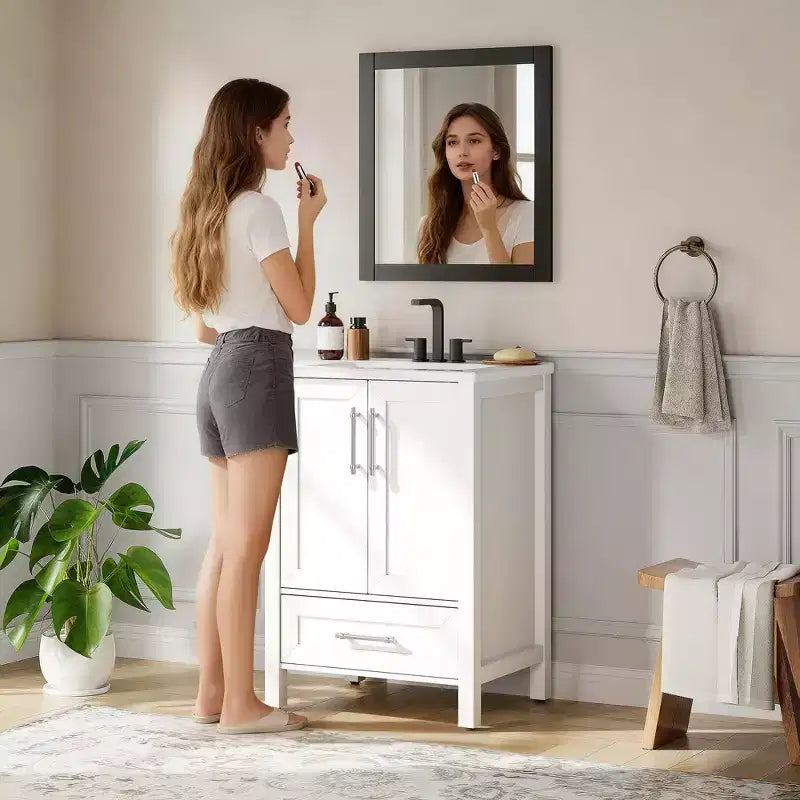 Modern Freestanding Bathroom Vanity Set with Single Ceramic Sink - Cabinet with Soft-Close Doors and Drawer