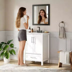 Modern Freestanding Bathroom Vanity Set with Single Ceramic Sink - Cabinet with Soft-Close Doors and Drawer