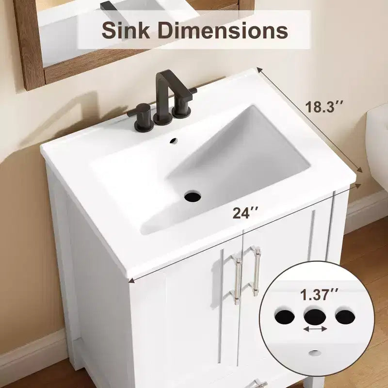 Modern Freestanding Bathroom Vanity Set with Single Ceramic Sink - Cabinet with Soft-Close Doors and Drawer