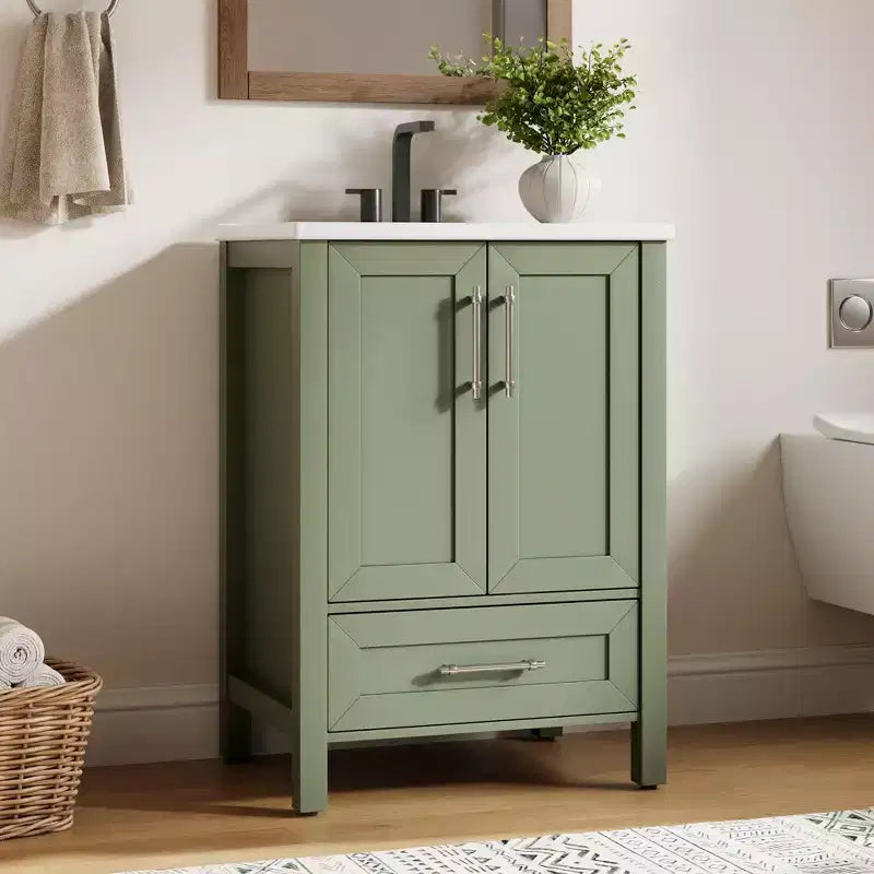 Modern Freestanding Bathroom Vanity Set with Single Ceramic Sink - Cabinet with Soft-Close Doors and Drawer