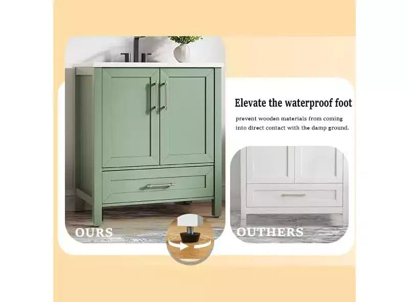 Modern Freestanding Bathroom Vanity Set with Single Ceramic Sink - Cabinet with Soft-Close Doors and Drawer