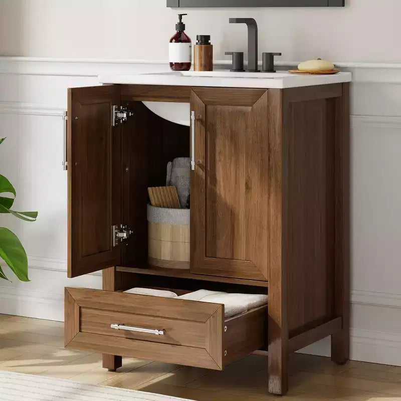 Modern Freestanding Bathroom Vanity Set with Single Ceramic Sink - Cabinet with Soft-Close Doors and Drawer