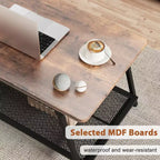2-Tier Rectangular Wood Coffee Table with Storage Shelf and Rounded Corners, Brown Center Table for Living Room