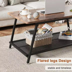 2-Tier Rectangular Wood Coffee Table with Storage Shelf and Rounded Corners, Brown Center Table for Living Room