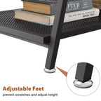 2-Tier Rectangular Wood Coffee Table with Storage Shelf and Rounded Corners, Brown Center Table for Living Room