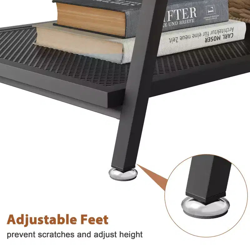 2-Tier Rectangular Wood Coffee Table with Storage Shelf and Rounded Corners, Brown Center Table for Living Room