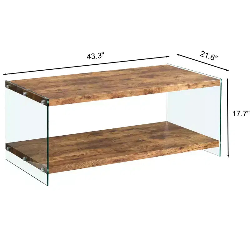 Modern Wood and Tempered Glass Coffee Table with Open Shelf