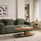 Modern Wood and Tempered Glass Coffee Table with Open Shelf