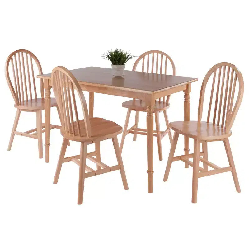 5pc Dining Table Set Natural - Rectangle Wood, 4 Chairs, Transitional Style