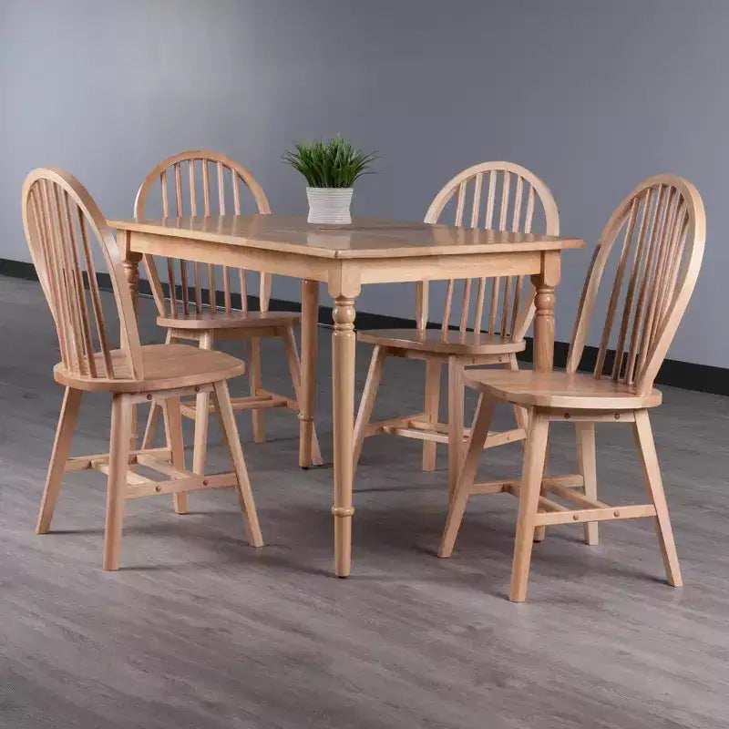 5pc Dining Table Set Natural - Rectangle Wood, 4 Chairs, Transitional Style