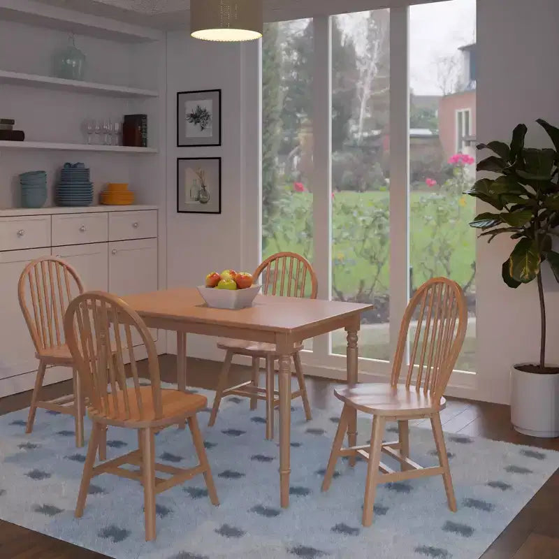 5pc Dining Table Set Natural - Rectangle Wood, 4 Chairs, Transitional Style