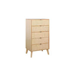 Boho Wood Rattan 5 Drawer Chest Dresser Natural