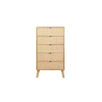 Boho Wood Rattan 5 Drawer Chest Dresser Natural