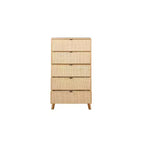 Boho Wood Rattan 5 Drawer Chest Dresser Natural