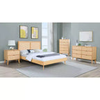 Boho Wood Rattan 5 Drawer Chest Dresser Natural