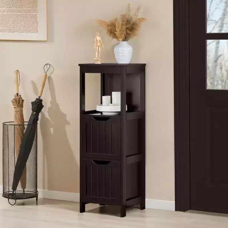 Wooden Bathroom Floor Cabinet Freestanding Side Storage Organizer with 2 Drawers