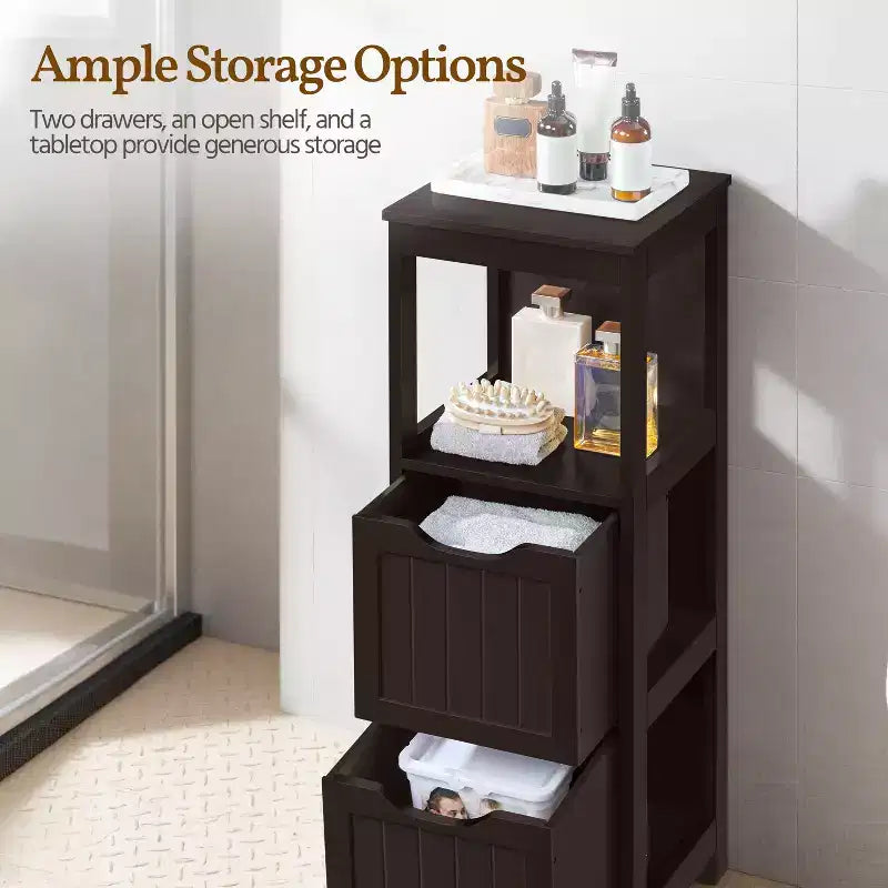 Wooden Bathroom Floor Cabinet Freestanding Side Storage Organizer with 2 Drawers