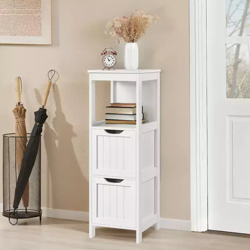Wooden Bathroom Floor Cabinet Freestanding Side Storage Organizer with 2 Drawers