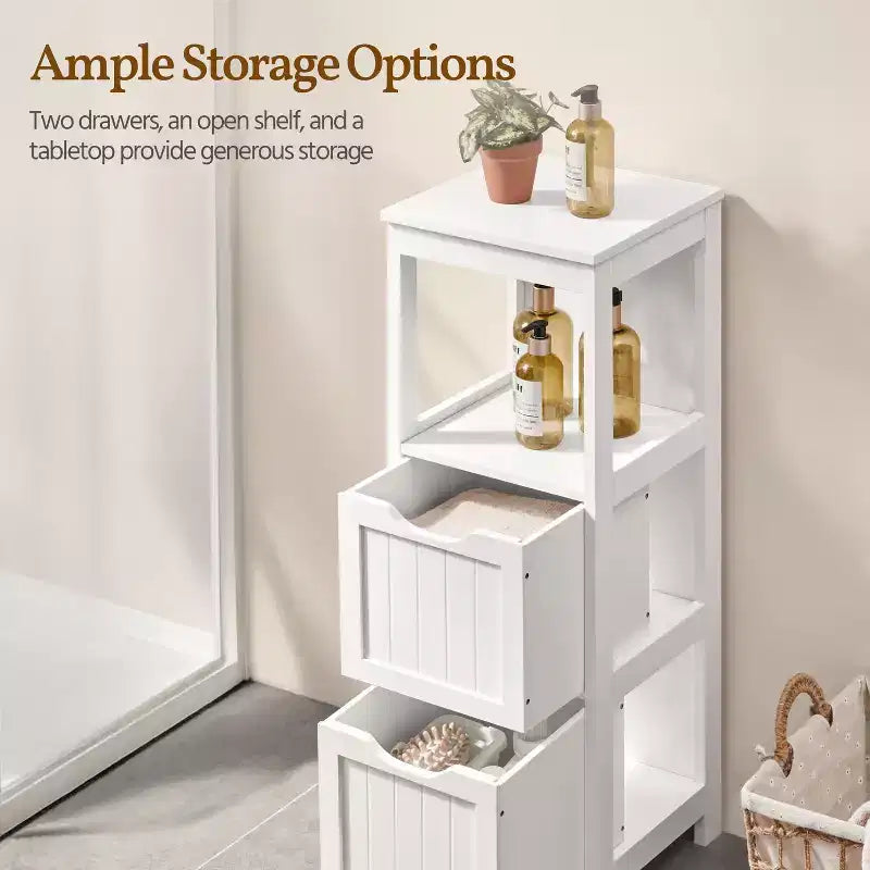 Wooden Bathroom Floor Cabinet Freestanding Side Storage Organizer with 2 Drawers