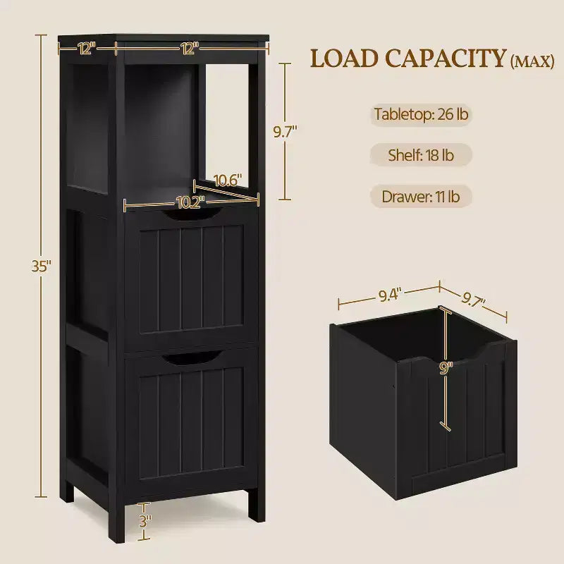Wooden Bathroom Floor Cabinet Freestanding Side Storage Organizer with 2 Drawers