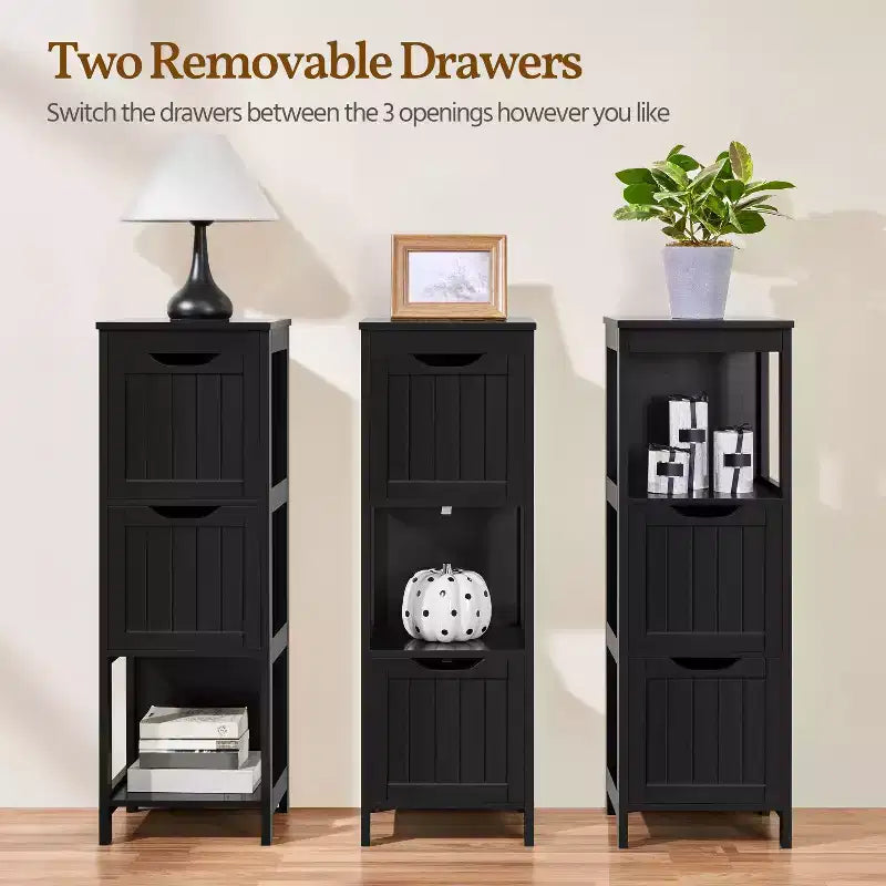 Wooden Bathroom Floor Cabinet Freestanding Side Storage Organizer with 2 Drawers