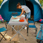 4-6 Person Portable Aluminum Camping Table Lightweight Roll Up Table Grey/Brown