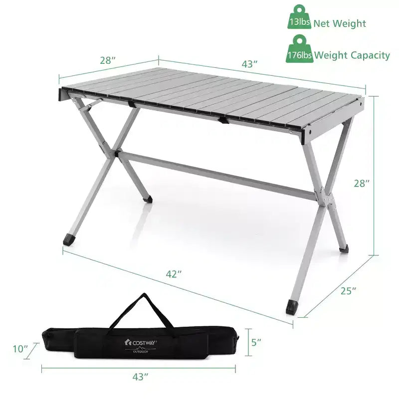 4-6 Person Portable Aluminum Camping Table Lightweight Roll Up Table Grey/Brown