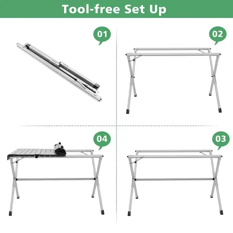 4-6 Person Portable Aluminum Camping Table Lightweight Roll Up Table Grey/Brown
